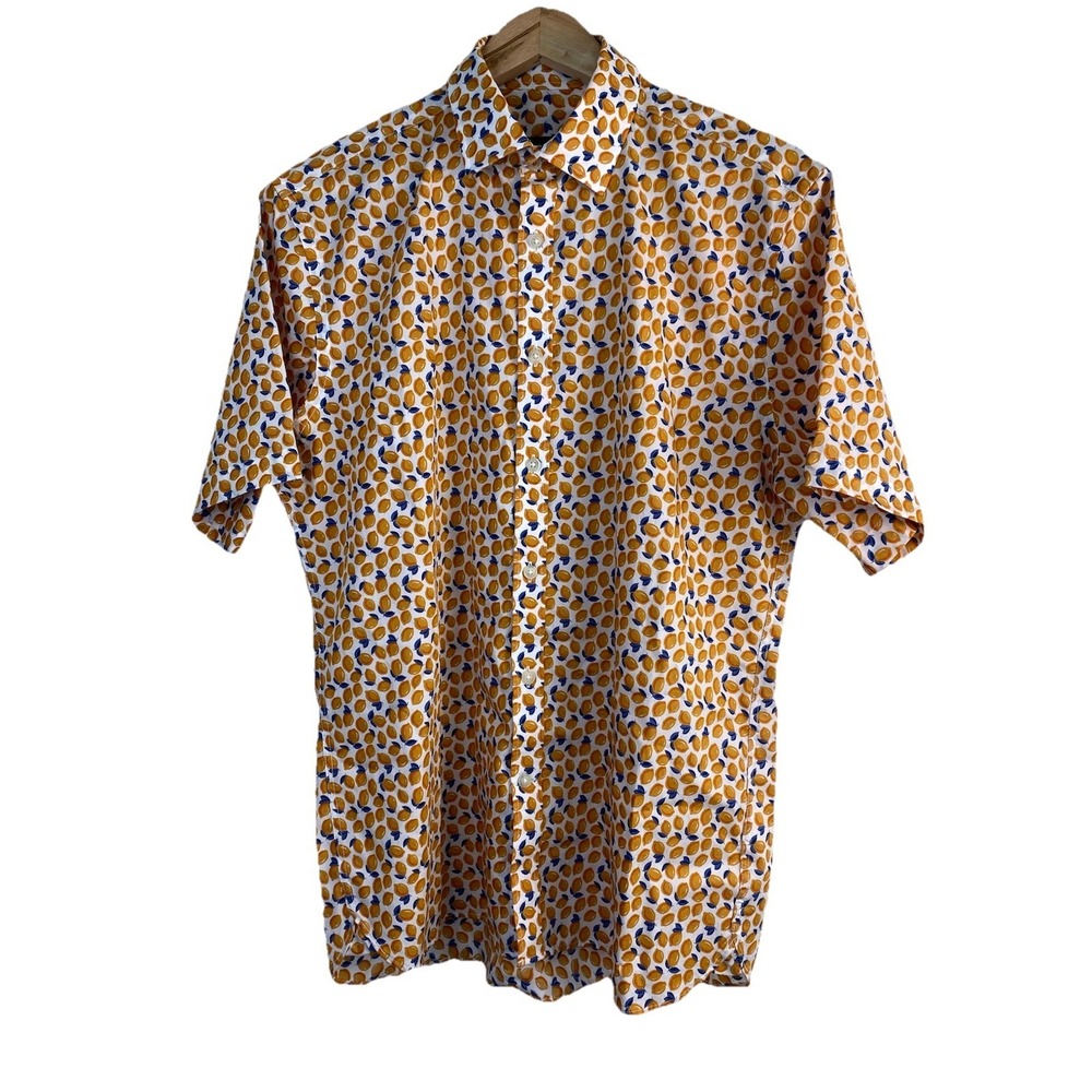 Pronto Uomo Men's M Short Sleeve Orange Fruit Button Up Cotton Shirt